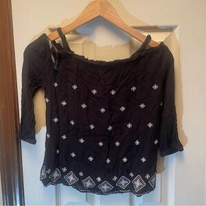 My Michelle Black Smocked Blouse with Embellished Details